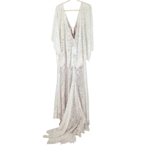 BHLDN Odalis Lace Wedding Gown Plus Size Boho Bridal Ivory Nude 16 - Picture 6 of 7